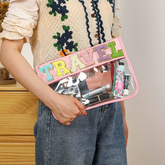 Chenille Letter Clear Zipper Pouch For Travel, Nylon Clear Cosmetic Bag,🐱 - Picture 6 of 7